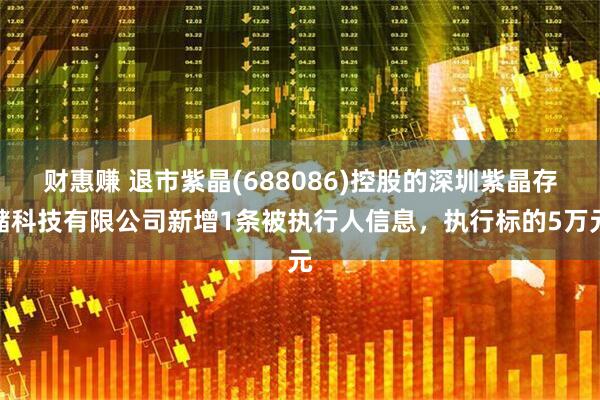 财惠赚 退市紫晶(688086)控股的深圳紫晶存储科技有限公司新增1条被执行人信息，执行标的5万元