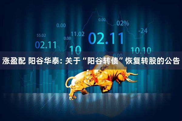 涨盈配 阳谷华泰: 关于“阳谷转债”恢复转股的公告